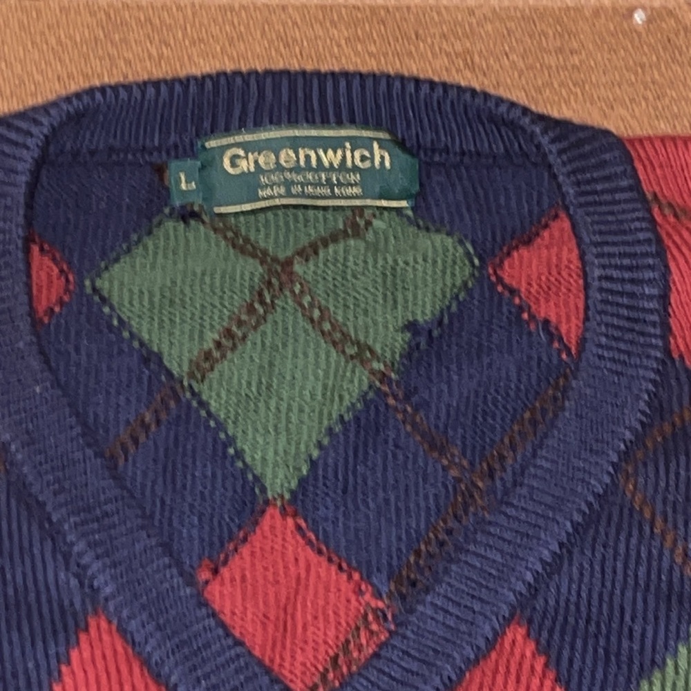 Greenwich argyle plaid Vest 100% cotton L - Picture 2 of 8